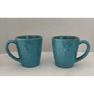 2 Starbucks Mugs Aqua Blue Terra Cotta Rim Dimple Rippled Portugal Cup Turquoise